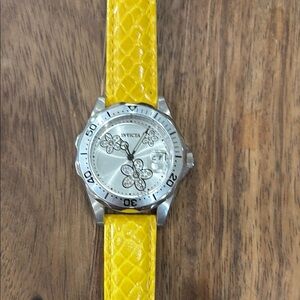 EUC Invicta Yellow and Silver Watch with Crystal Embellishments